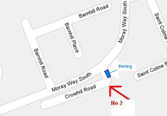 Hypnotherapy in Fife close-up map:- Crowhill Road is a '1-sided' street that is set back from the main road.